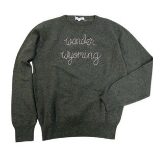 LINGUA FRANCA SWEATER CASHMERE DESIGNER Moss Hand Embroidered “Wander Wyoming” S